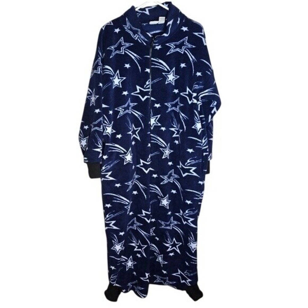 Field Gear Adult/Teen Fleece Pajamas Navy Blue‎ White Stars Full-Zip Size s/m